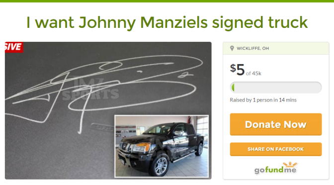 Johnny Manziel’s truck is for sale and it comes with his autograph. I need it. Time for a GoFundMe!