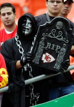 KANSAS CITY, MO - SEPTEMBER 20: An Oakland Raiders holds a sign predicting the outcome during the game against the Kansas City Chiefs at Arrowhead Stadium on September 20, 2009 in Kansas City, Missouri. (Photo by Jamie Squire/Getty Images)