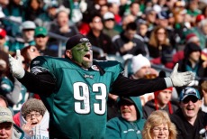 PHILADELPHIA, PA - JANUARY 01: A Philadelphia Eagles fan reacts to a play during the first half of the Eagles game against the Washington Redskins at Lincoln Financial Field on January 1, 2012 in Philadelphia, Pennsylvania. (Photo by Rob Carr/Getty Images)